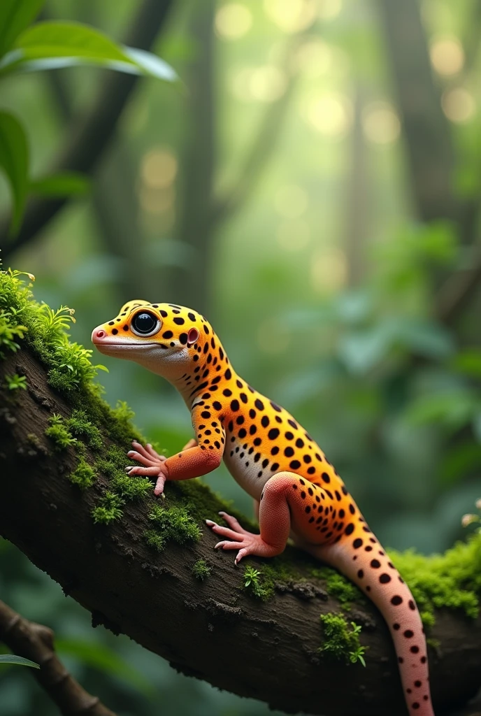 Cute leopard gecko and beautiful forest