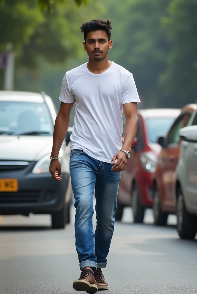 A boy age 27 from south india in andhrapradesh he looks very normal and he wears t-shirt and jeans and very active walking on traffic in mumbai roads.