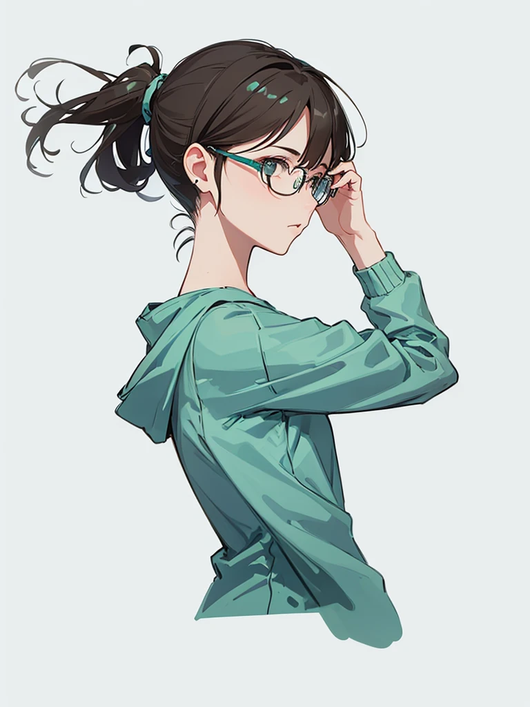 High resolution, Simple Background, Highest quality, High detail, Short Ponytail, Glasses