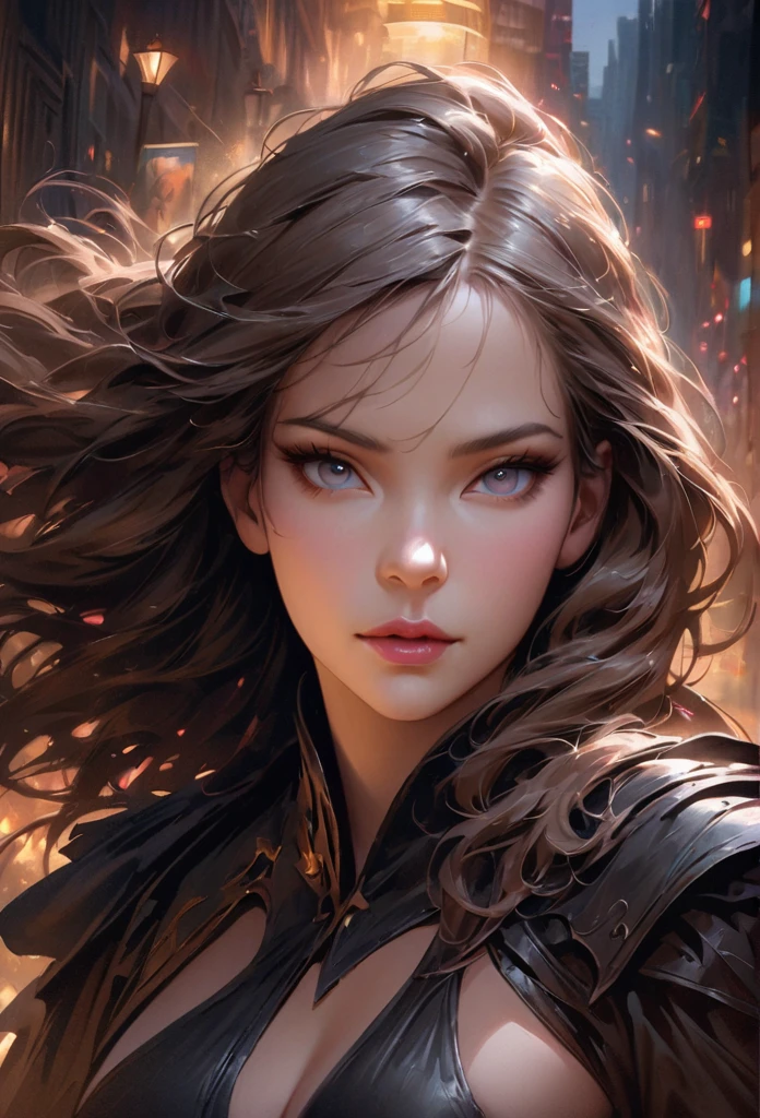 a white-haired girl with grey eyes and dark circles, wearing a black heroine costume, detailed cityscape at night, (best quality,4k,8k,highres,masterpiece:1.2),ultra-detailed,(realistic,photorealistic,photo-realistic:1.37),extremely detailed eyes and face,longeyelashes,beautiful detailed eyes,beautiful detailed lips,city at night,cityscape,detailed background,dark atmosphere,dramatic lighting,cinematic,moody,powerful heroine,heroic pose,dynamic action,