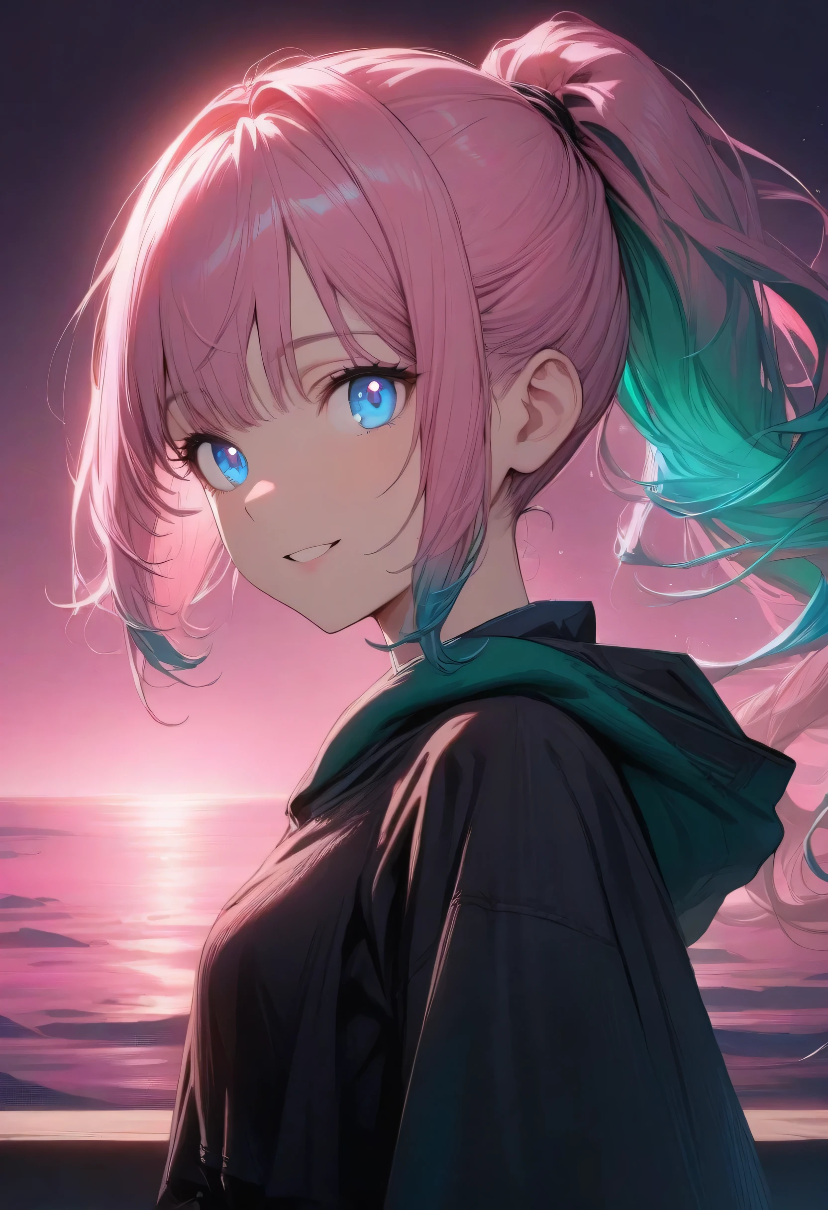 ((One Girl))、Yellow Hair、blue eyes、ponytail、White Line Gradient Hair、Bangs are straight,Detailed Background, masterpiece,Small breasts、Highest quality, smile, ornament,Portraiture, Blue Neon,, dark, night, Glowing Eyes, ブラックライトのmasterpiece, Highest quality, One Girl,(((Beautiful pink ocean hair color)))、(Emerald blue eyes:1.5), , There&#39;s yellow hair in the eye, (Large Breasts:1.2), break looking at viewer, break indoors, break (masterpiece:1.2), Highest quality,High resolution, (shape:0.8), (Beautiful and beautiful eyes:1.6), Highly detailed face, Perfect lighting, Detailed CG, (Perfect hands, Perfect Anatomy)、Wistful face、Haa、Embarrassing expression(1:2)、Rough I breatheing、(((Slender legs)))、(((White Background)))、White Background、Red face、blush、Embarrassing、Vtuber model,whole body,I breathe、Life-size model、panic、panic、((whole body))、Perfect hands、Perfect hands、Platform boots、Patent leather tight jacket、Patent leather tight skirt、Yellow inner