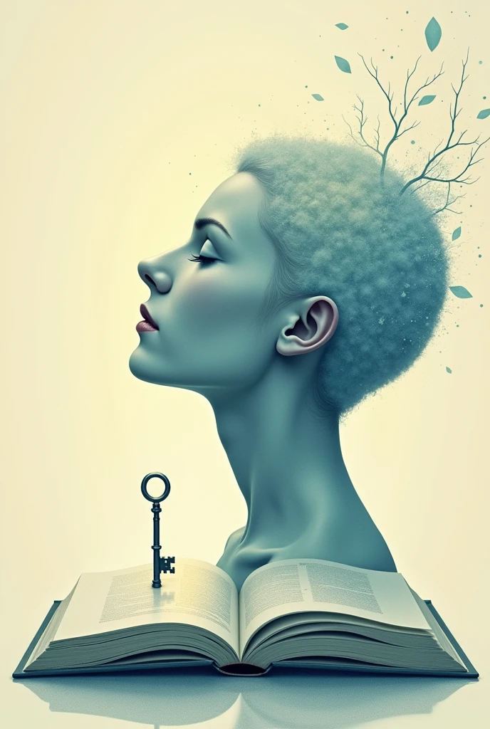 An illustration of an open book with a key emerging from the cover and unlocking a secret door in a person's mind.