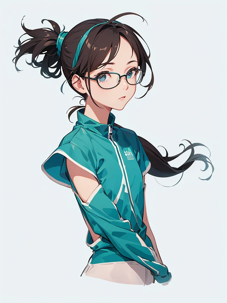High resolution, Simple Background, Highest quality, High detail, Short Ponytail, Glasses