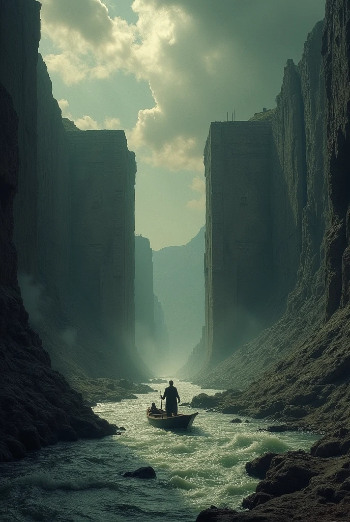 The landscape at this entrance is desolate and dark, full of storms and wind that sweep away the damned souls. Dante uses these elements to emphasize the suffering and despair of the inhabitants of Hell.
The River Acheron: To reach the true entrance to Hell, souls must cross the river Acheron, led by the ferryman Charon. This river separates the world of the living from Hell and serves as a boundary beyond which there is no return.