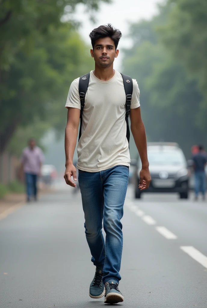 A boy age 27 from south india in andhrapradesh he looks very normal and he wears t-shirt and jeans and very active crossing on traffic in mumbai roads. 