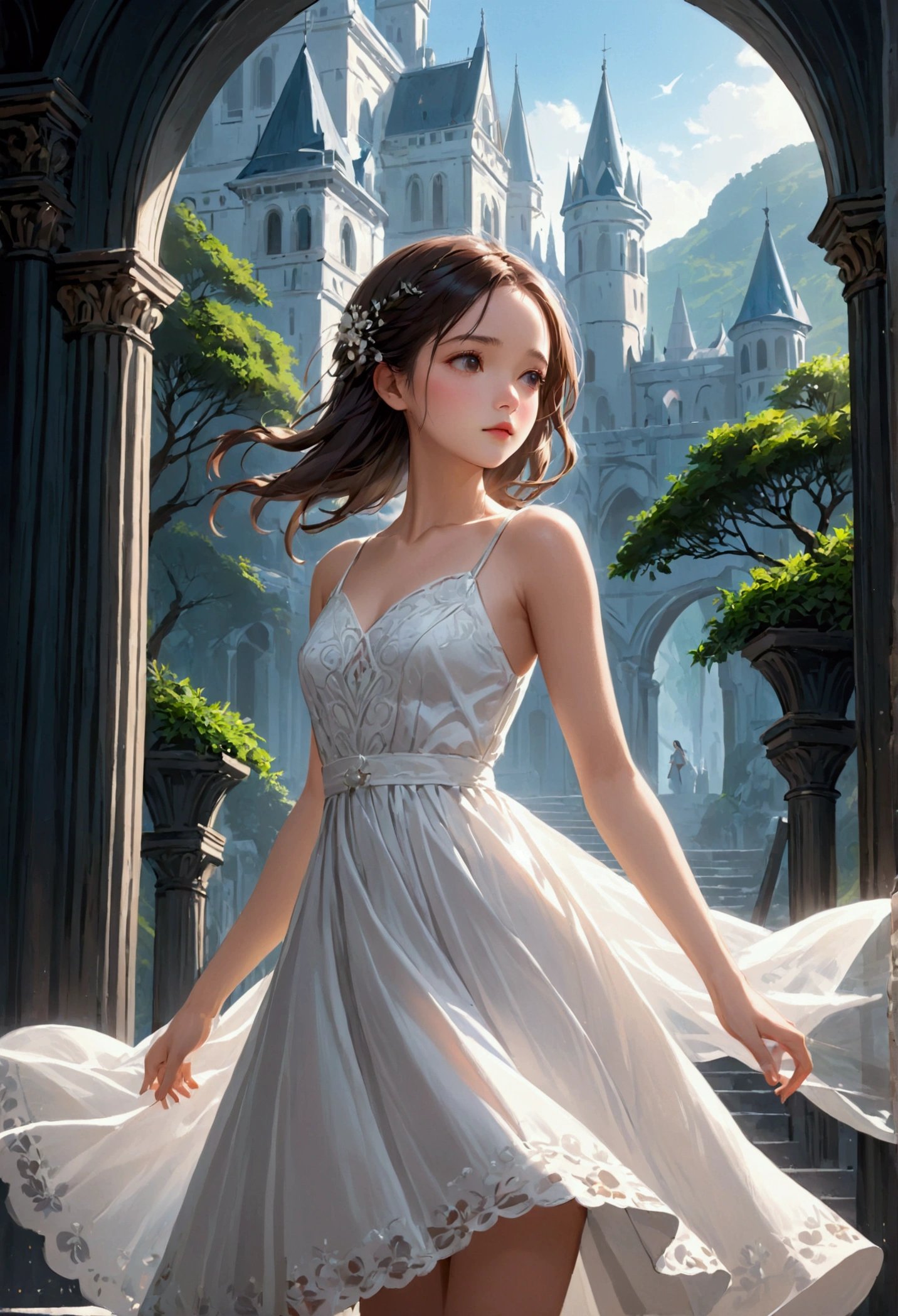 A beautiful girl wearing white dress 