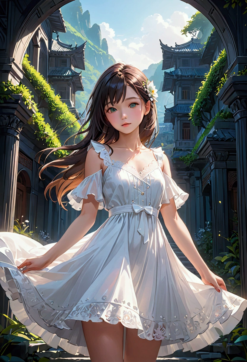 A beautiful girl wearing white dress 
