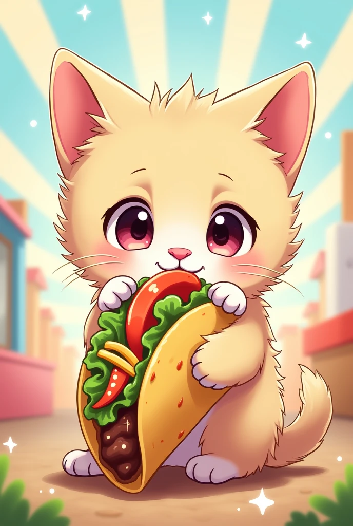kitty eating a taco anime style