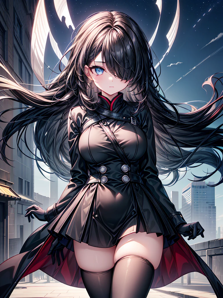 ((full body)),Teenage Girls in Anime, Blue and grey metal armor, Blue hand and thigh accessories, Short dark blue-gray hair, hair accessory, Grey Eyes, Silver earrings, nose, Curious, Healthy Skin, Very dirty, head, shoulder, Small box, arms, Have a map, Narrow waist, feet, Medium thighs, Has black robotic legs, cute, Bright colors on the shirt, Futuristic marble white palace, Shining light in the sky, Stand next to a wall, Cinematic Light, High resolution, Highest quality, Super detailed, Detailed face, (Detailed eyes), Highest quality, Super detailed, masterpiece, (Detailed face), Beautiful face, feetを見せて, short hair