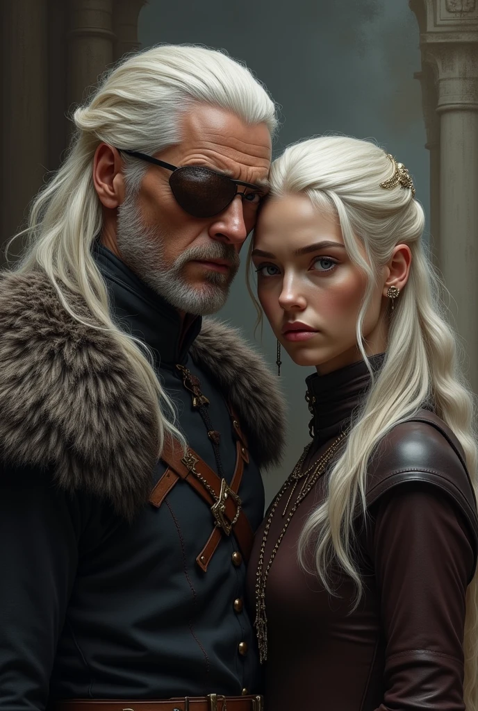 Jason Momoa and Amber Heard in steampunk outfits, industrial city, steampunk, rusty and heavy, smoke, chimney, factories, gears, machinery, tall buildings, towers, steam power, steam pipes, streetlights, (cinematic lighting:0.8, super detail, bloom)