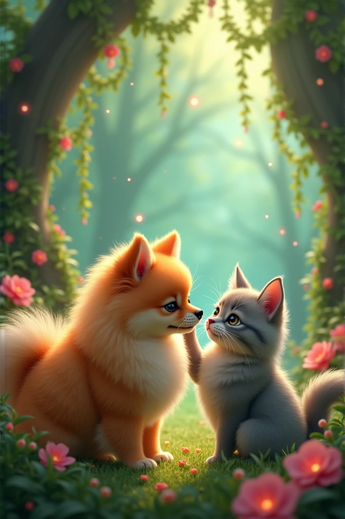 Pomerania and cat