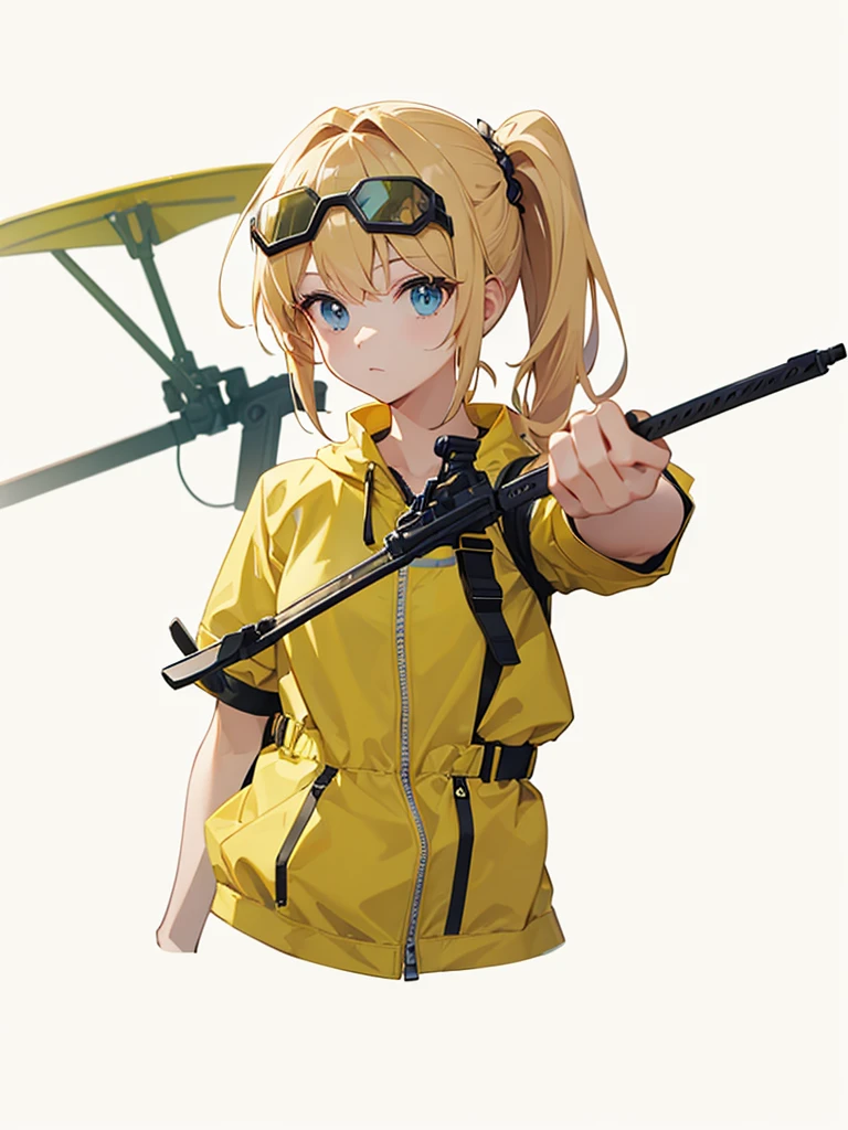 High resolution, Simple Background, Highest quality, High detail, Short Ponytail, goggles、Blonde