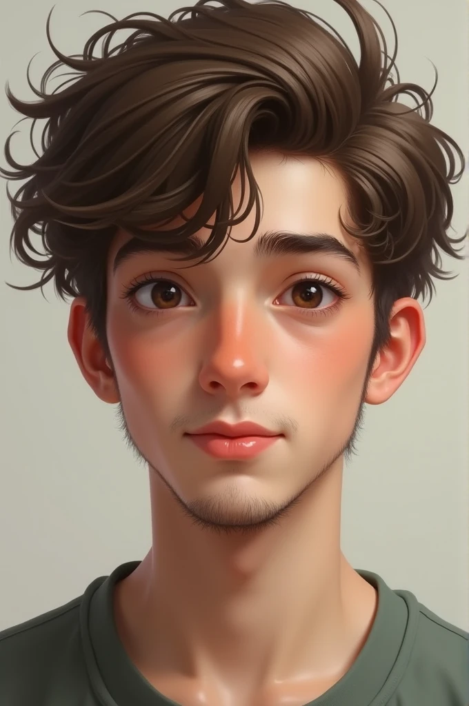 a male short wide hair I have triangle face. my eyes are small and brown. my hair short and the colour is medium. my nose has a hoocked shape. my lips are full. my skin tone are white pound 70 height 176 age 16