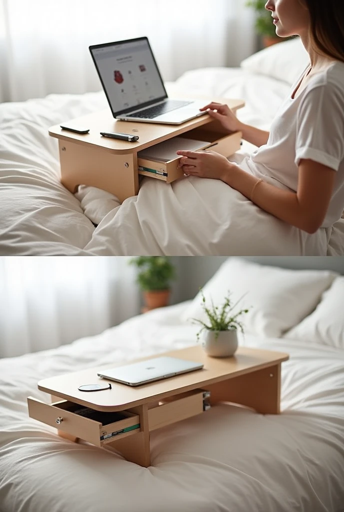 Laptop table for bed with drawer