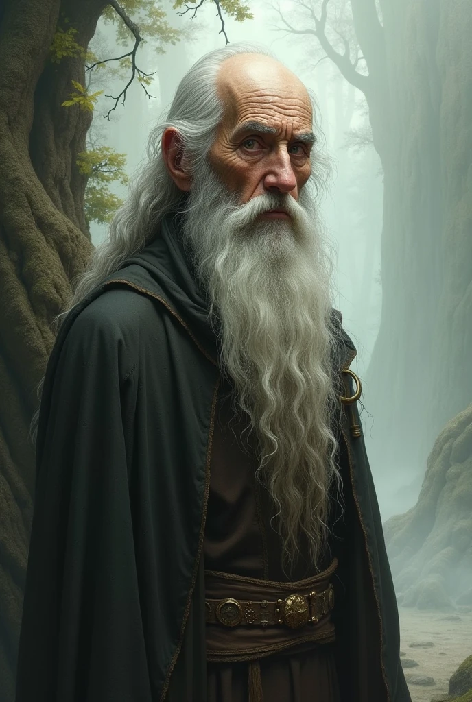 A thin and very old man , with a long, gray beard