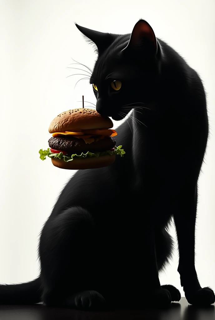 Silhouette of cat eating hamburger 