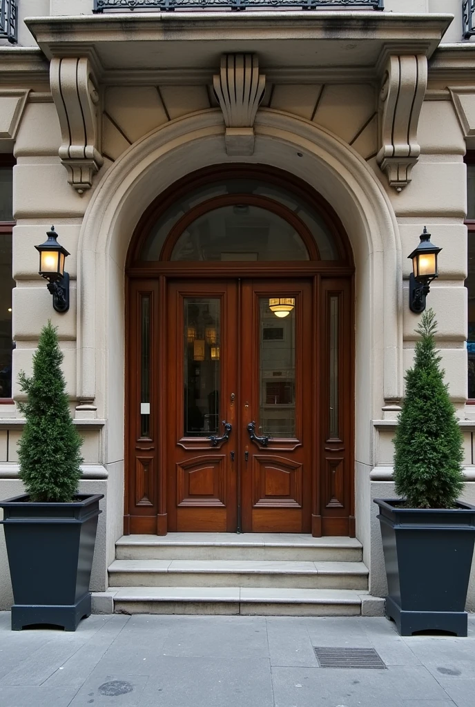 the entrance to a building in a city