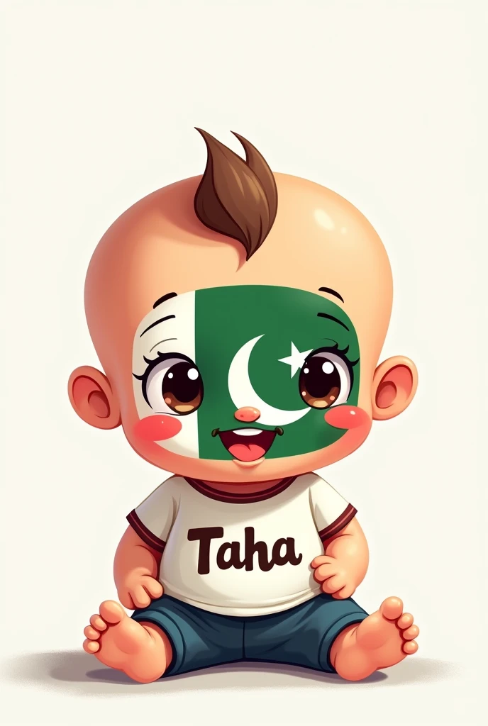  name "Taha" on shirt having pak flag on face 
cartoon animation