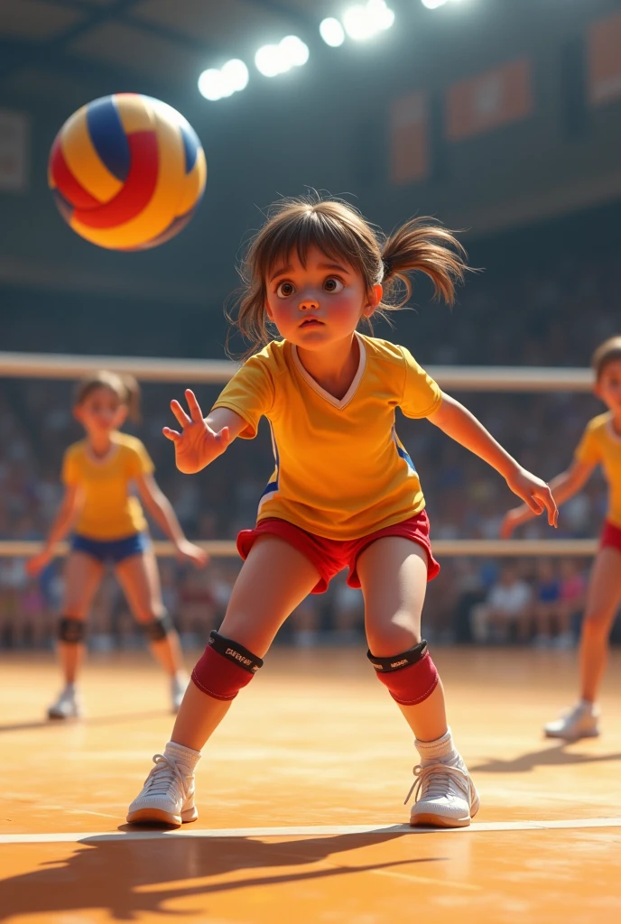 11 year old girl playing volleyball wearing knee pads.