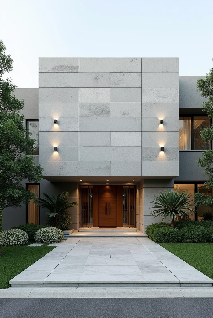 8-meter front facade with modern stone face block with driveway
 
