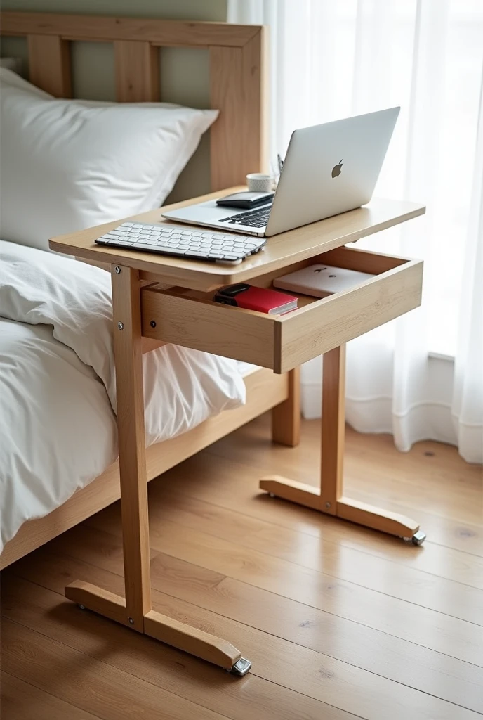 Laptop table for bed with drawer on casters 1.20 metro