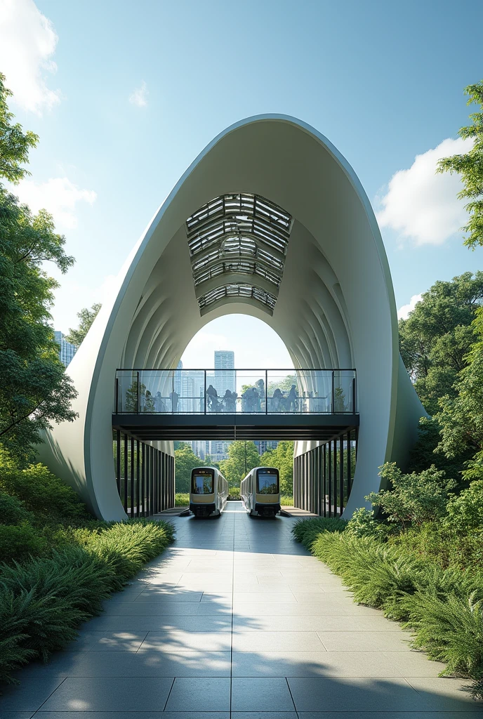 Sustainable Metro rail station front exterior roof image