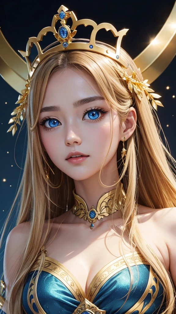 goddess、gold、crown、clear、Blue Eyes