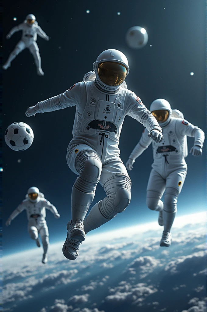 People playing football in space