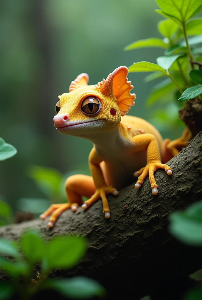 Crested gecko and beautiful forest。