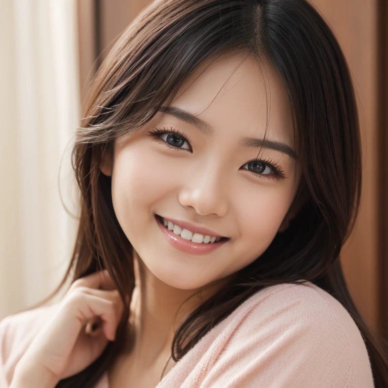 Japanese beauty、best quality,photorealistichigh-resolution,cute woman,beautiful detailed eyes,beautiful detailed lips,smiling,laughing,cute type,enjoy,Joyful smile,magic moment,looking at the camera、Delicate system、happy look、dimples that stand out