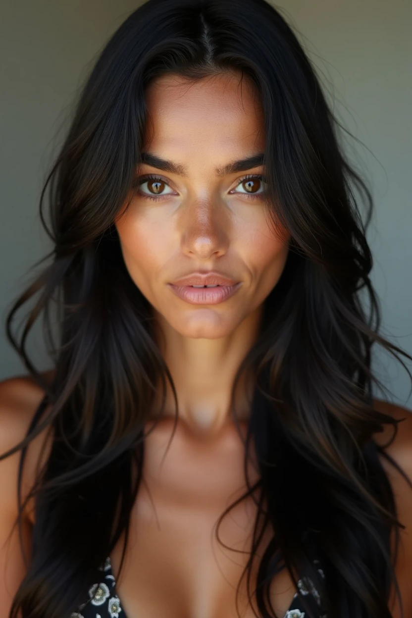 Brazilian woman, long straight black hair, brown eyes, age 20 to 25, front photo
