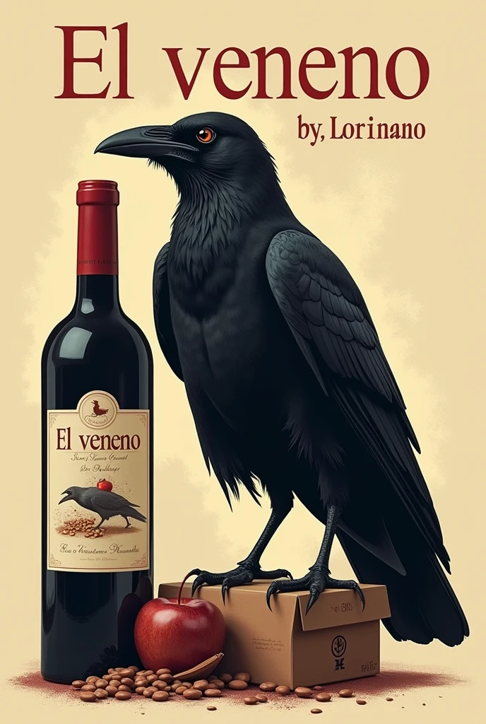 I want a label for a wine called “El veneno By Loro Piana” and that has a crow in the background and no bottle in the background.