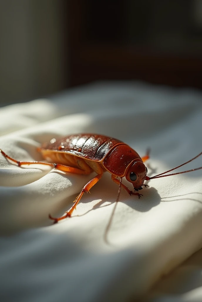 a cockroach sleeping in a bed

