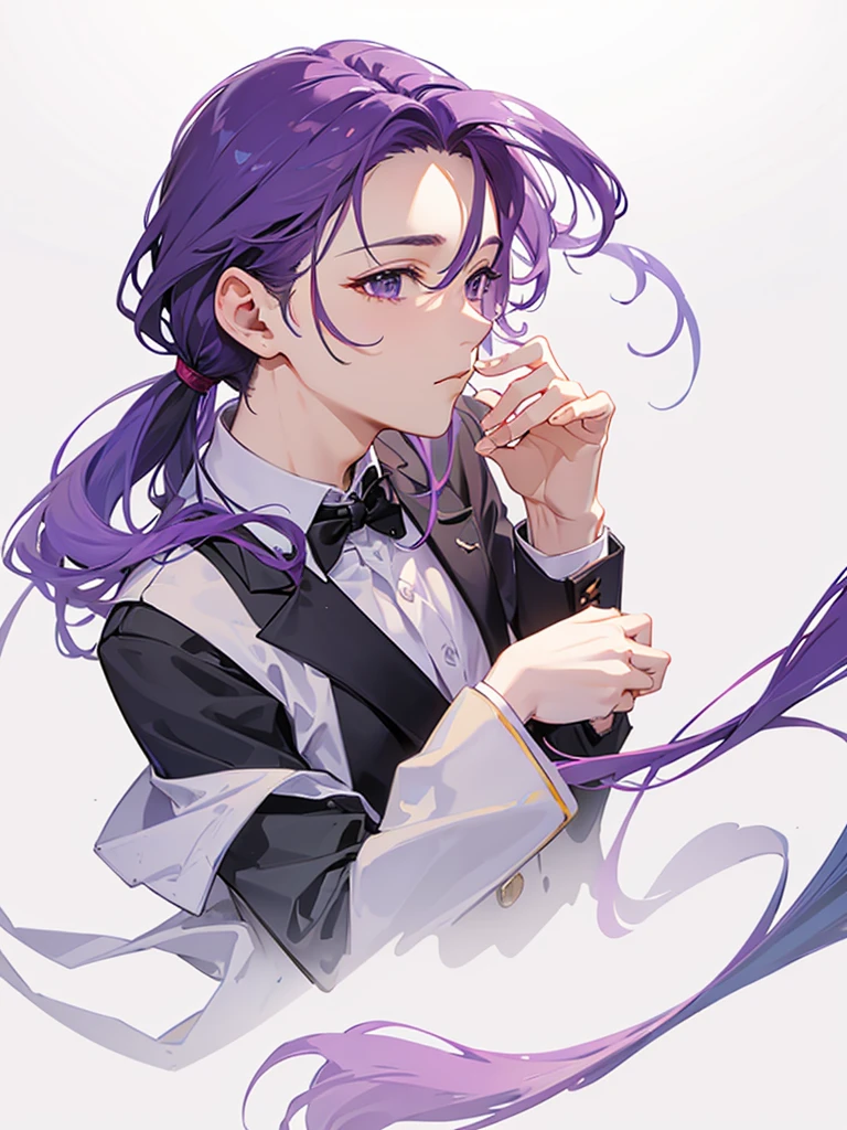 male、man、High resolution, Simple Background, Highest quality, High detail, all back、uncle、Purple Hair、suit