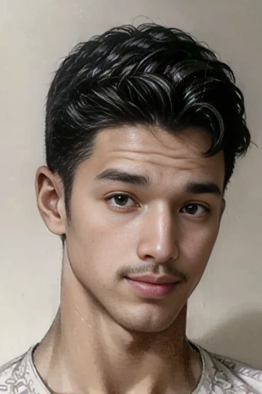 hyperrealistic digital brush painting art by (alphonse mucha:1.3), boy mix face between Iko uwais and jaden Smith as a majapahit prince, age 22, of A muscular white man, wearing harness, bodybuilder, sweaty body, white pale redish skin, clean shaven, black wide big areolas, big pointy puffy nipple, mythology, intricate detail, studio lighting, medium shot, shoulder angles, handsome, masculine, mix race between korean and Arab, closeup portrait, golden ratio face, small smile, mid back length hair, natural scene, landscape countryside, bokeh background, expert, 8k, studio portrait, soft light, rim lighting, photorealistic, cinematic lighting, masterpiece, high details, high quality, Huge nipples,