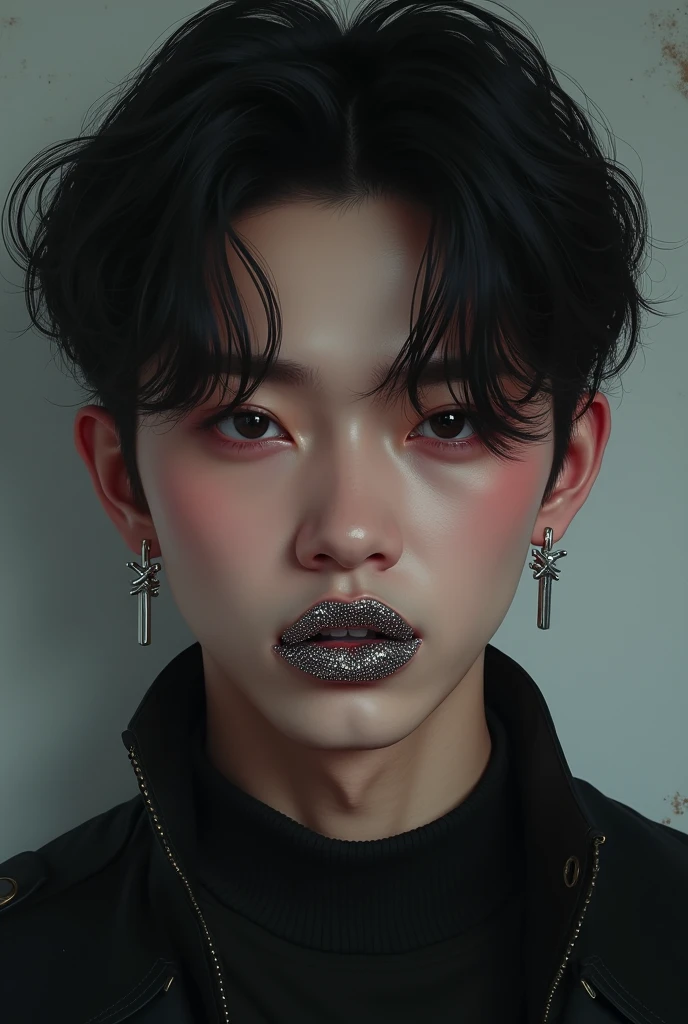 San of Ateez with two lips piercing