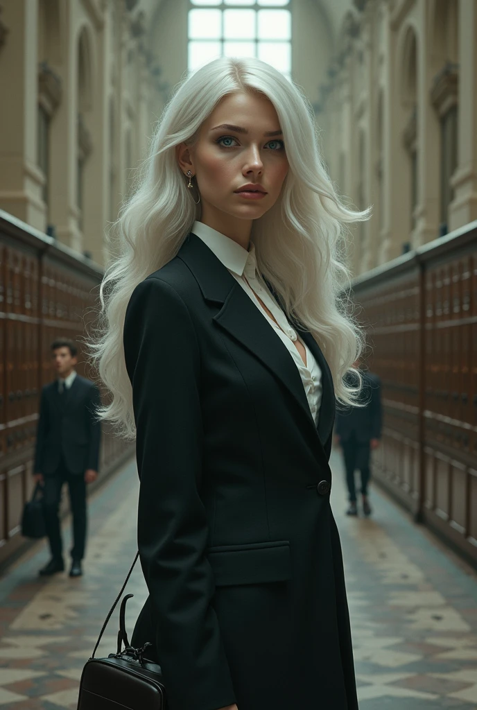 White haired woman at school