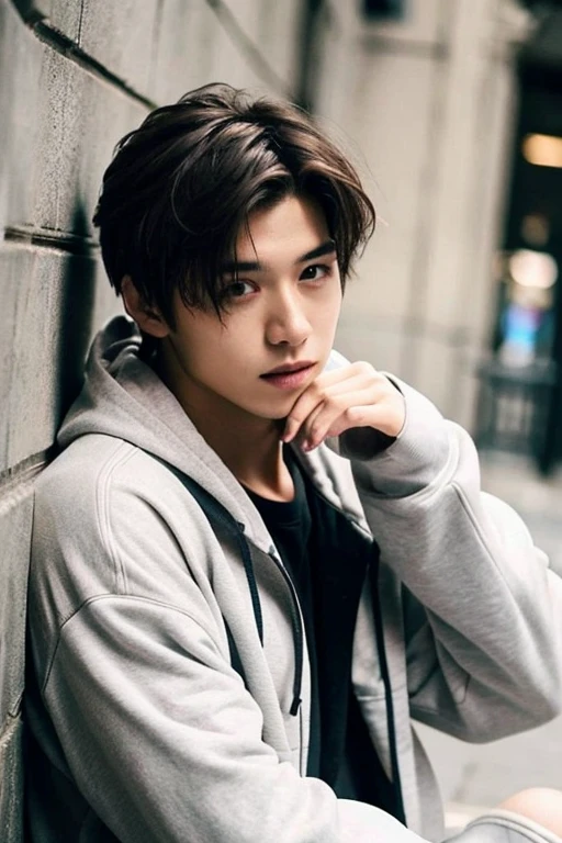 masterpiece, best quality, 1 guy, solo, handsome Asian mixed 20 year old, fair skin male, shoulder length dark hair, perfect face, chest abs, slender, masculine, medium length hair