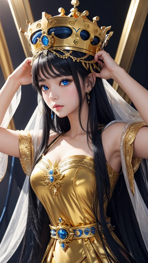 goddess、gold、crown、clear、Blue Eyes、Black Hair