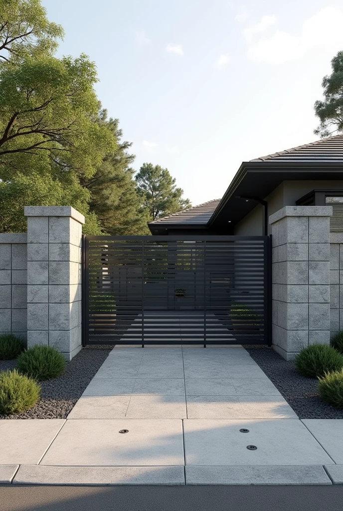 Modern fence with 8 meters of frontage with stone-faced block with driveway
 
