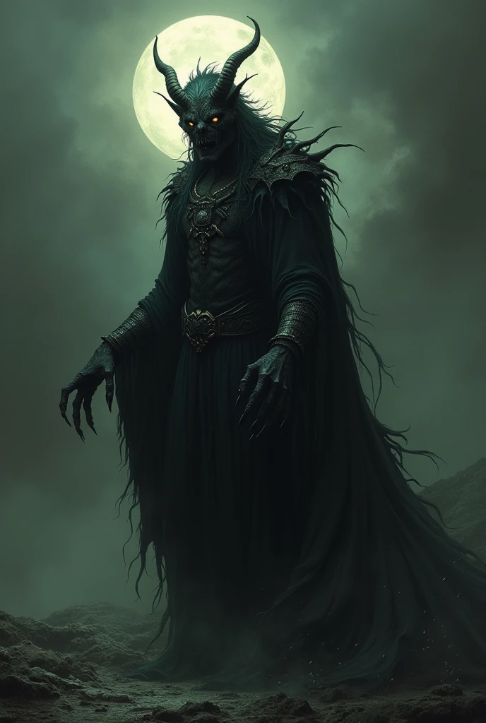 A demon, phantom, or monster with dark and terrifying details.