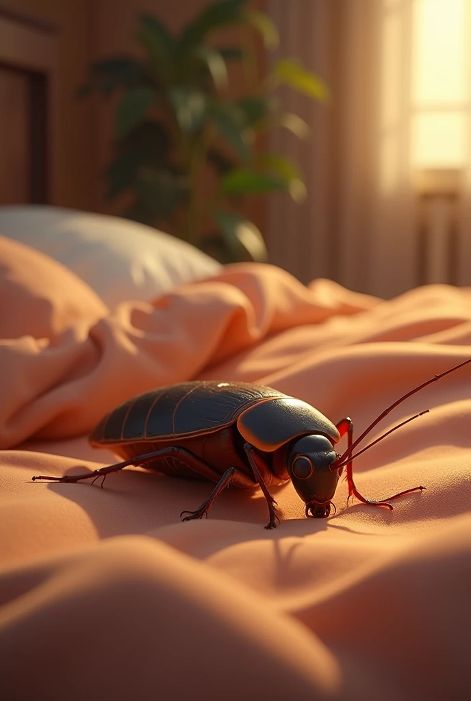 a cockroach sleeping on a bed animated