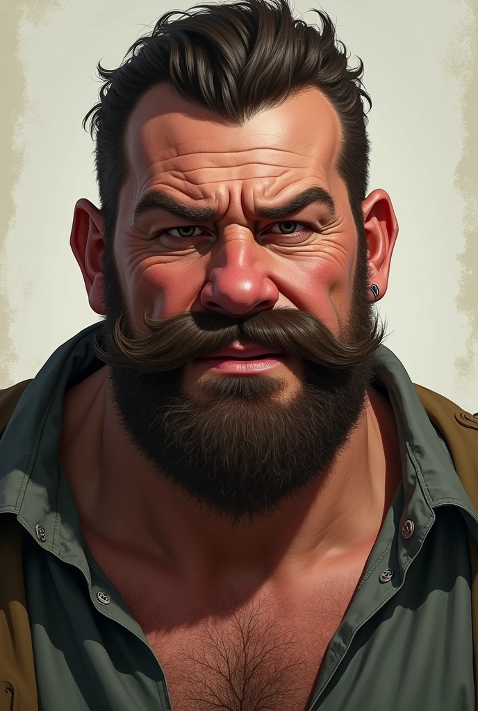 A burly, almost neckless, flushed man with a big moustache