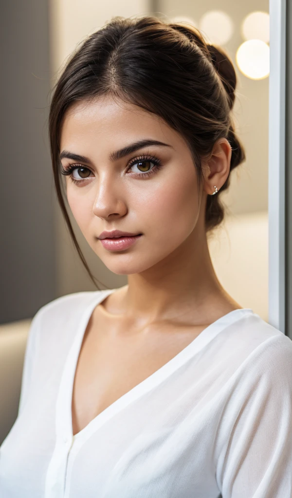 RAW photo, 25 year old Brazilian girl, white skin, casual outfit, light makeup, lip gloss, realistic skin texture, sharp focus, cinematic photorealistic,