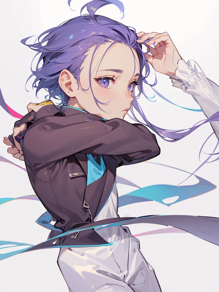male、man、High resolution, Simple Background, Highest quality, High detail, Slicked back hair、uncle、Purple Hair、suit、short mustache