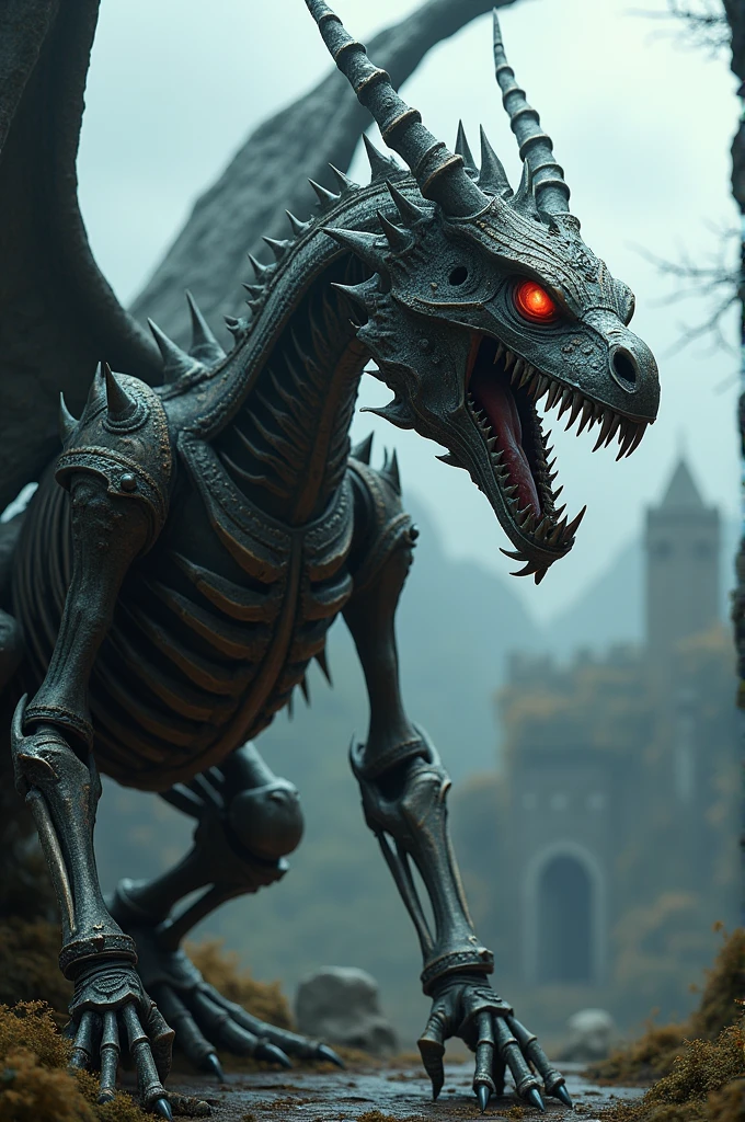 Skeleton dragon in medieval armor