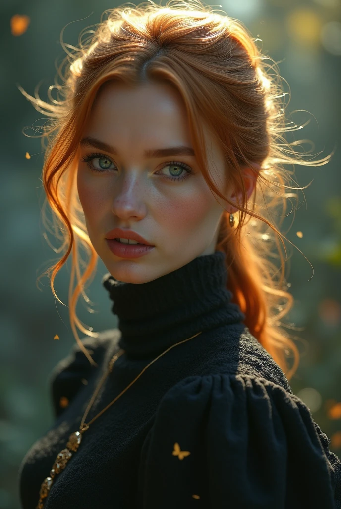 (solo, full body photo:1.3), (action packed:1.3), (haze, fog, mist:1.3), chiaroscuro, best quality, photorealistic, 1woman, (cute), (24yo:1.2), redhead, long ginger hair highly detailed, 1700'S, digital photography, art by artgerm and ruan jia and greg rutkowski surreal painting gold butterfly filigree, broken glass, (masterpiece, sidelighting, finely detailed Fashionable eyes: 1.2) (perfect oval large eyes that gazes at the viewer), beautiful detailed face, blue gorgeous perfect eyes, (blonde hair ponytail), (attractive young woman:1.3), (thick amazing hair), (seductive:1.1), (blushing:1.1)