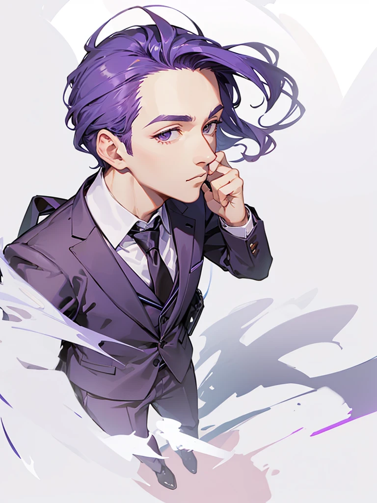 male、man、High resolution, Simple Background, Highest quality, High detail, Slicked back hair、uncle、Purple Hair、suit、short mustache