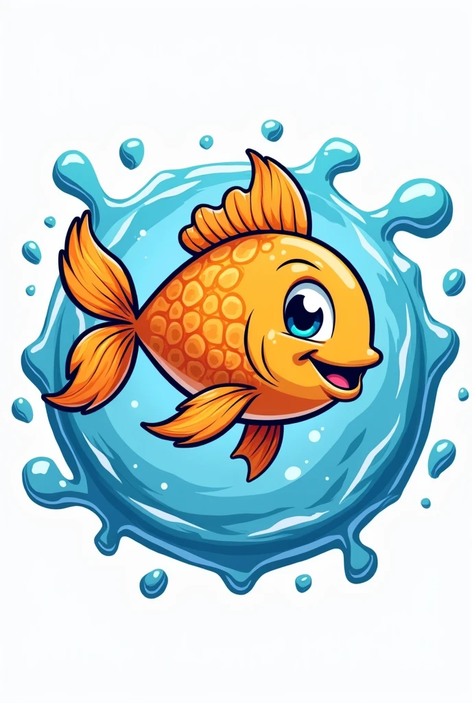 Cartoon Fish Hit by Dart Logo Circle Splashing Water 