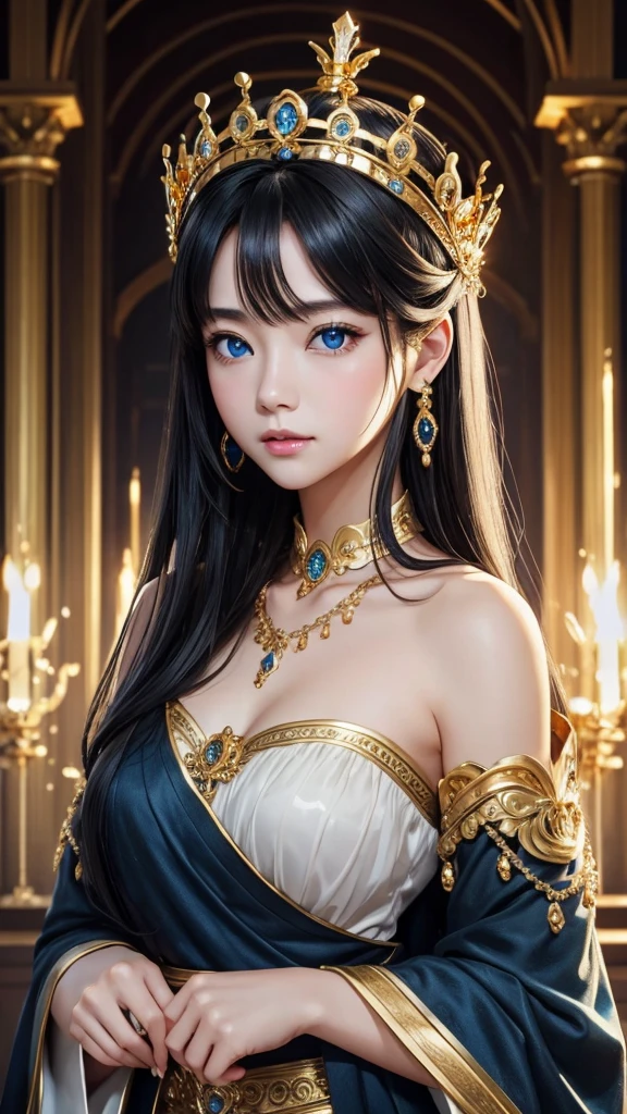 goddess、gold、crown、clear、Blue Eyes、Black Hair